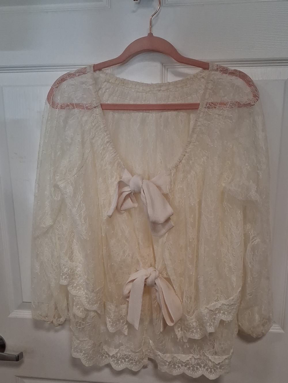Lace Tie-Front Blouse in Cream